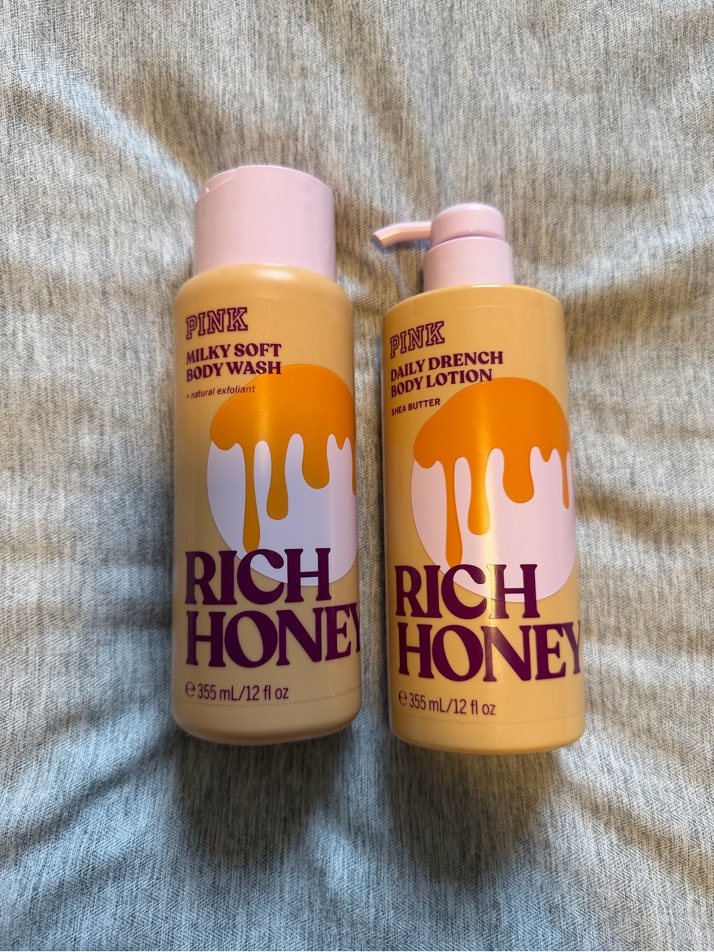 Victoria's Secret Pink Rich Honey Body Lotion & Body Wash - Yellow, Pink, Purple